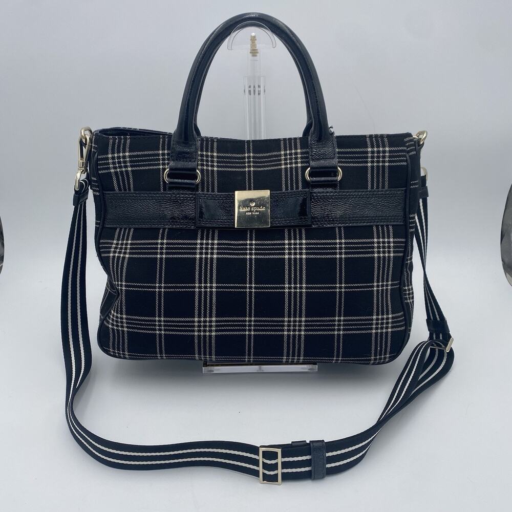 Kate Spade New York Primrose Hill Darcy Satchel Black Plaid Purse Crossbody